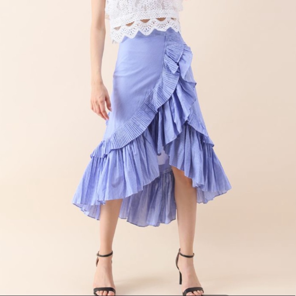 Juliette Skirt size 8 blue stripe asymmetrical hem